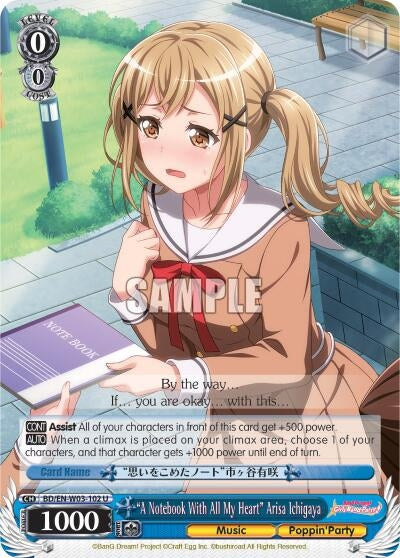 Image for "A Notebook With All My Heart" Arisa Ichigaya (BanG Dream! Girls Band Party! MULTI LIVE) (BD/EN-W03-102 U) - Weiss Schwarz