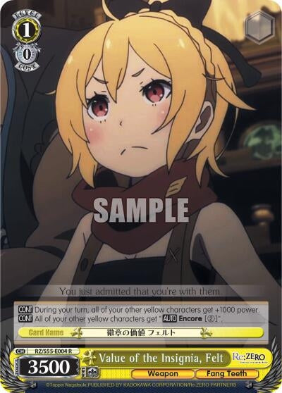 Image for Value of the Insignia, Felt (Re:ZERO Vol.2) (RZ/S55-E004 R) - Weiss Schwarz
