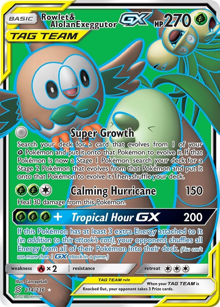 Image for Rowlet & Alolan Exeggutor GX (Full Art) (SM - Unified Minds) (214/236) - Pokemon