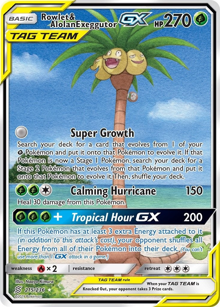 Image for Rowlet & Alolan Exeggutor GX (Alternate Full Art) (SM - Unified Minds) (215/236) - Pokemon