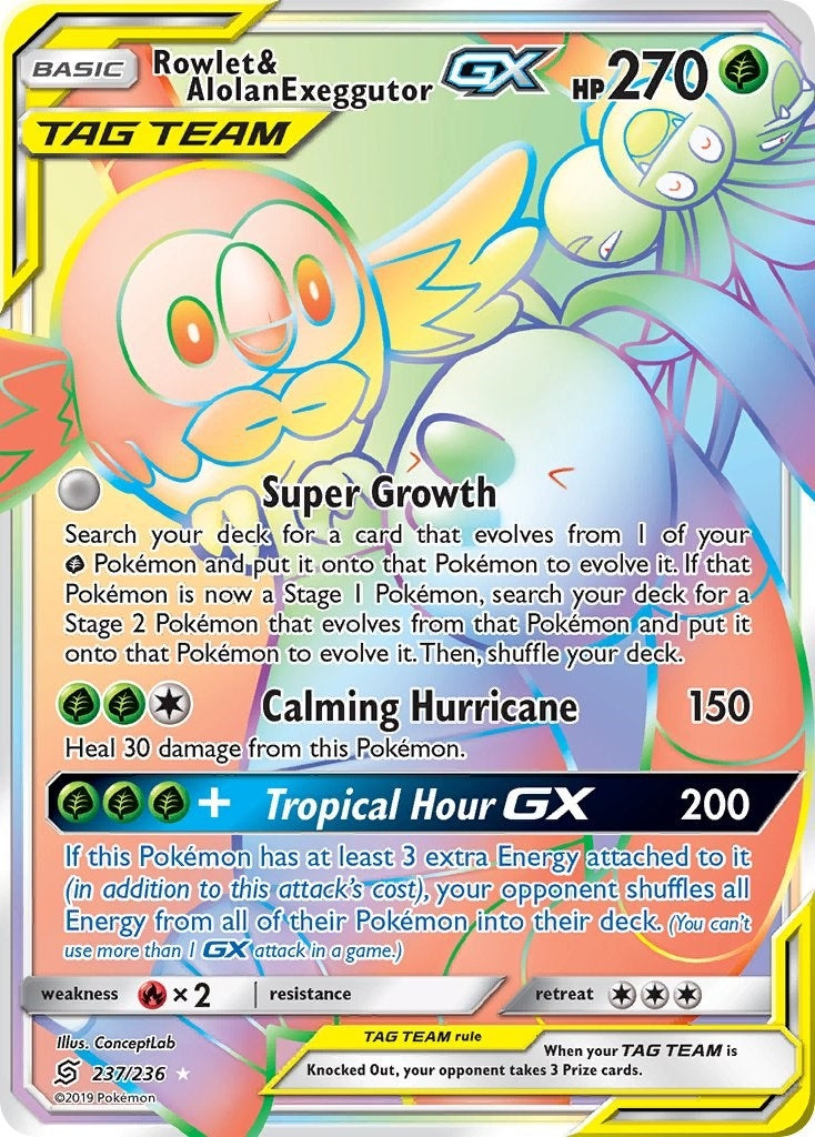 Image for Rowlet & Alolan Exeggutor GX (Secret) (SM - Unified Minds) (237/236) - Pokemon
