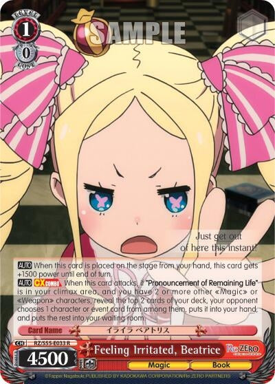 Image for Feeling Irritated, Beatrice (Re:ZERO Vol.2) (RZ/S55-E033 R) - Weiss Schwarz