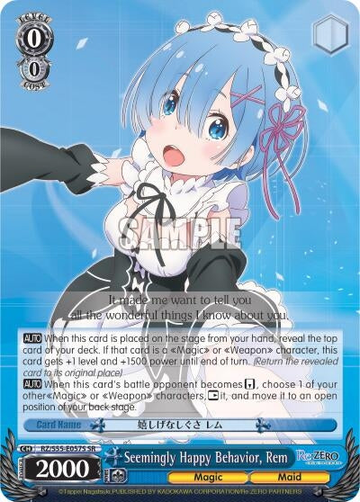 Image for Seemingly Happy Behavior, Rem (SR) (Re:ZERO Vol.2) (RZ/S55-E057S SR) - Weiss Schwarz