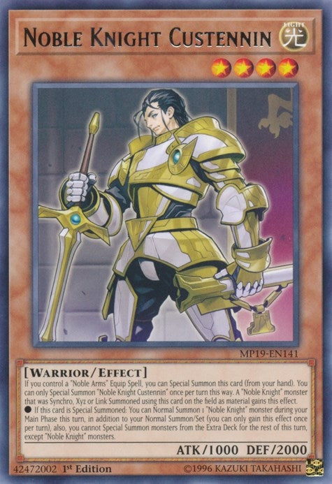 Image for Noble Knight Custennin (2019 Gold Sarcophagus Tin Mega Pack) (MP19-EN141) - YuGiOh