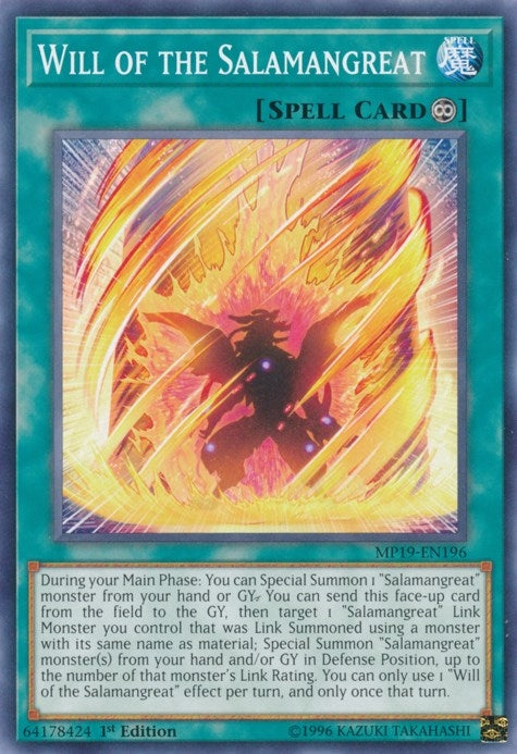 Image for Will of the Salamangreat (2019 Gold Sarcophagus Tin Mega Pack) (MP19-EN196) - YuGiOh