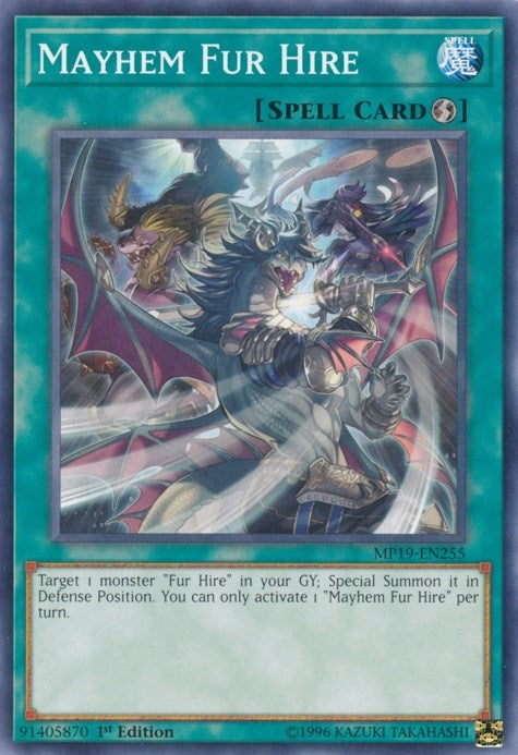 Image for Mayhem Fur Hire (2019 Gold Sarcophagus Tin Mega Pack) (MP19-EN255) - YuGiOh