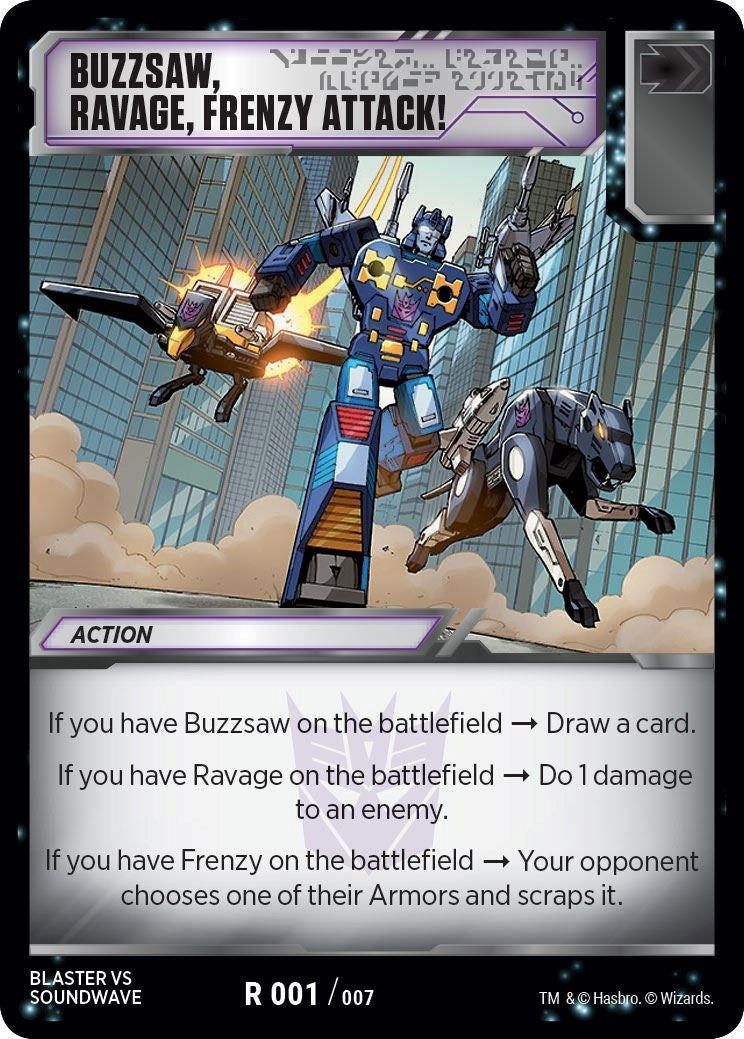 Image for Buzzsaw, Ravage, Frenzy Attack! (Blaster VS Soundwave Box Set) (001) - Transformers TCG