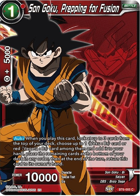 Image for Son Goku, Prepping for Fusion (Expansion Deck Box Set 07: Magnificent Collection - Fusion Hero) (BT6-005) - Dragon Ball Super: Masters