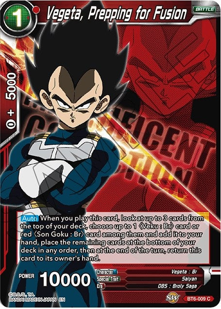 Image for Vegeta, Prepping for Fusion (Expansion Deck Box Set 07: Magnificent Collection - Fusion Hero) (BT6-009) - Dragon Ball Super: Masters