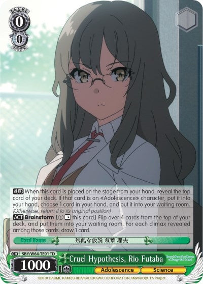 Image for Cruel Hypothesis, Rio Futaba (Rascal Does Not Dream of Bunny Girl Senpai) (SBY/W64-TE01 TD) - Weiss Schwarz