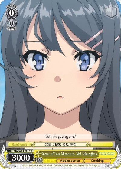 Image for Secret of Lost Memories, Mai Sakurajima (Rascal Does Not Dream of Bunny Girl Senpai) (SBY/W64-E017 C) - Weiss Schwarz