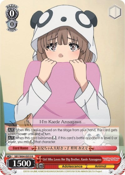 Image for Girl Who Loves Her Big Brother, Kaede Azusagawa (Rascal Does Not Dream of Bunny Girl Senpai) (SBY/W64-E055 R) - Weiss Schwarz
