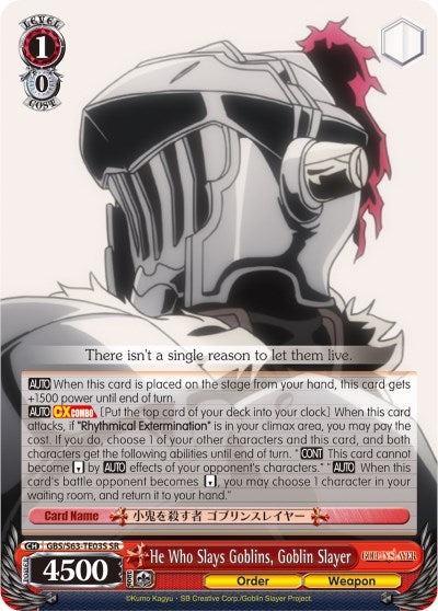 Image for He Who Slays Goblins, Goblin Slayer (SR) (Goblin Slayer) (GBS/S63-TE03S SR) - Weiss Schwarz