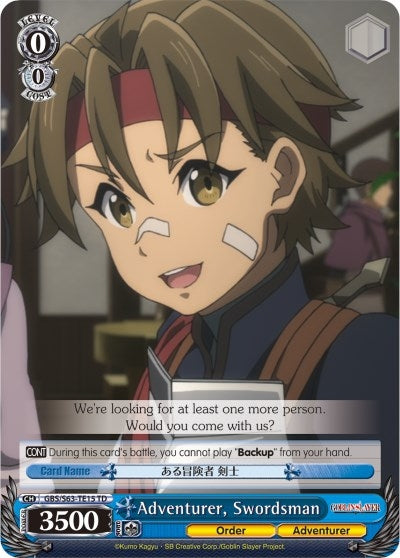Image for Adventurer, Swordsman (Goblin Slayer) (GBS/S63-TE15 TD) - Weiss Schwarz