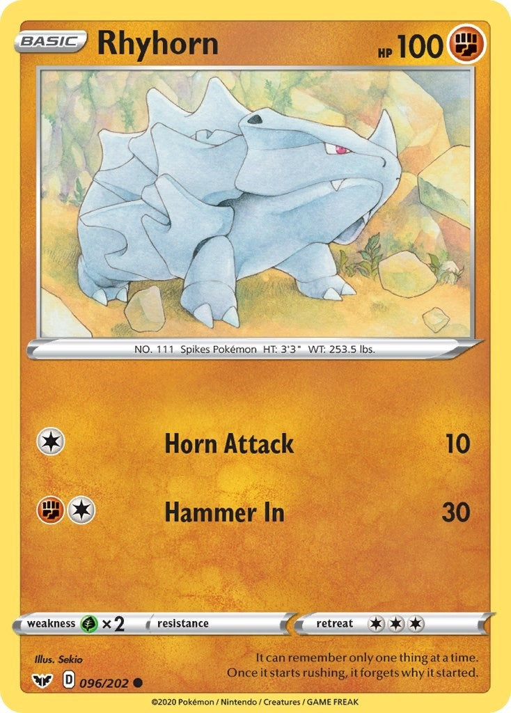 Image for Rhyhorn (096) (SWSH01: Sword & Shield Base Set) (096/202) - Pokemon