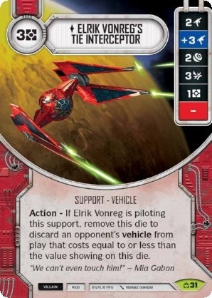 Image for Elrik Vonreg's TIE Interceptor (Card Only) (Covert Missions) (31) - Star Wars: Destiny