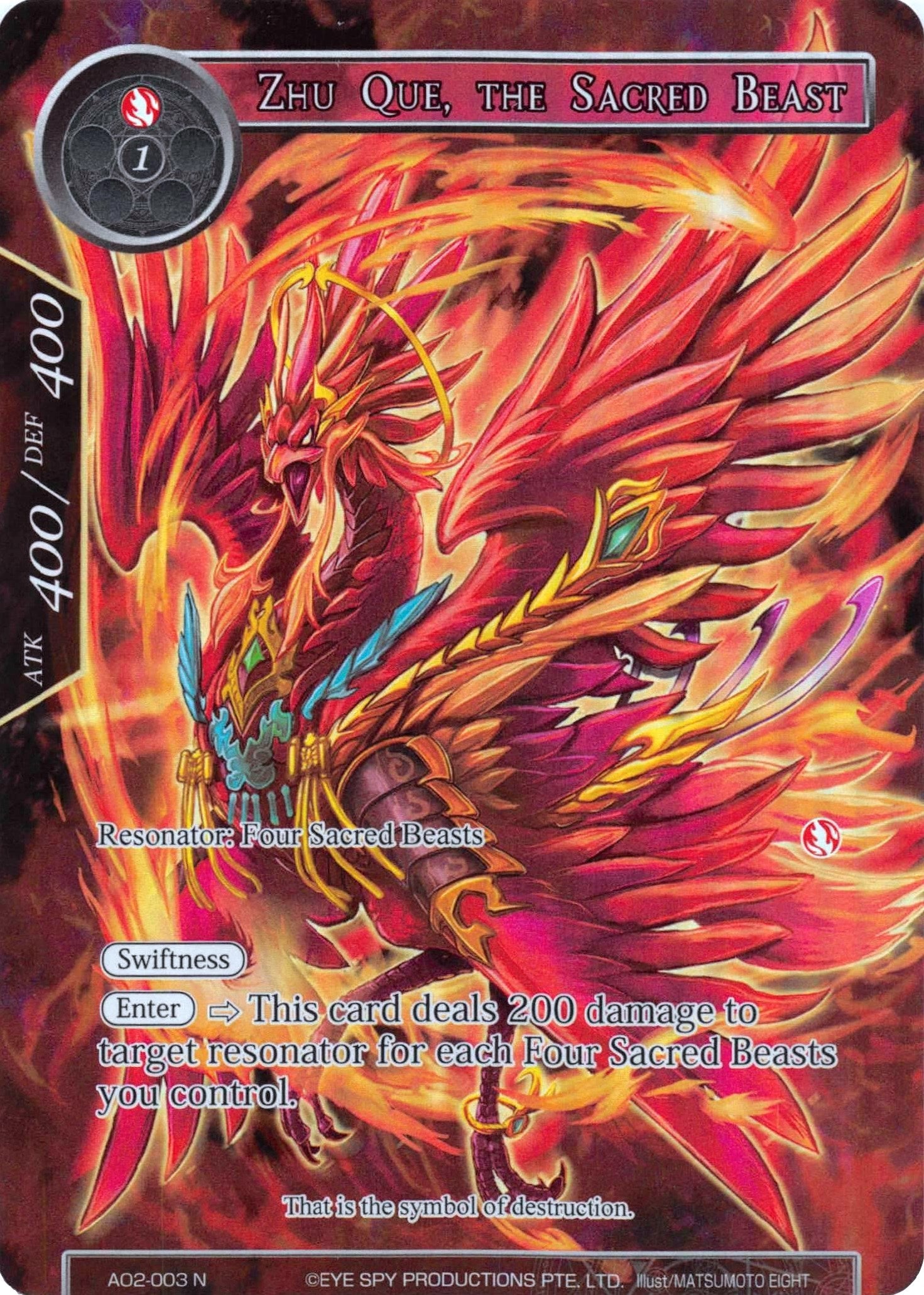 Image for Zhu Que, the Sacred Beast (Full Art) (Alice Origin II) (AO2-003) - Force of Will