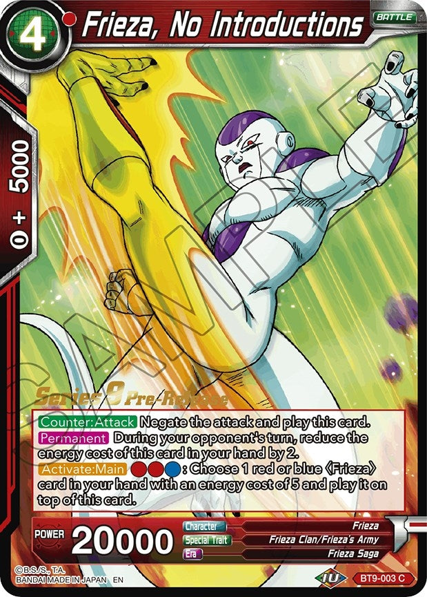 Image for Frieza, No Introductions (Universal Onslaught Pre-Release Cards) (BT9-003) - Dragon Ball Super: Masters