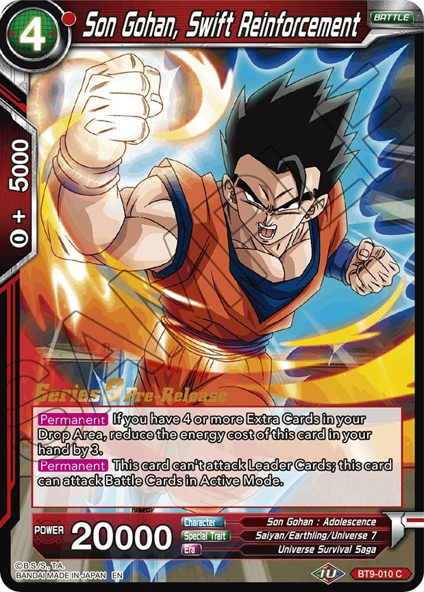Image for Son Gohan, Swift Reinforcement (Universal Onslaught Pre-Release Cards) (BT9-010) - Dragon Ball Super: Masters