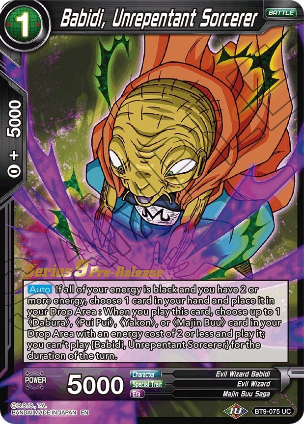 Image for Babidi, Unrepentant Sorcerer (Universal Onslaught Pre-Release Cards) (BT9-075) - Dragon Ball Super: Masters