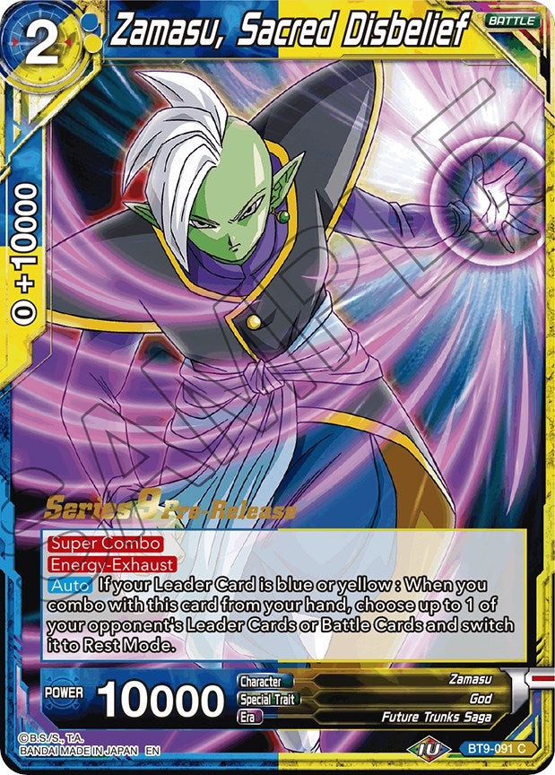 Image for Zamasu, Sacred Disbelief (Universal Onslaught Pre-Release Cards) (BT9-091) - Dragon Ball Super: Masters