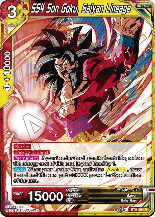Image for SS4 Son Goku, Saiyan Lineage (Universal Onslaught Pre-Release Cards) (BT9-094) - Dragon Ball Super: Masters