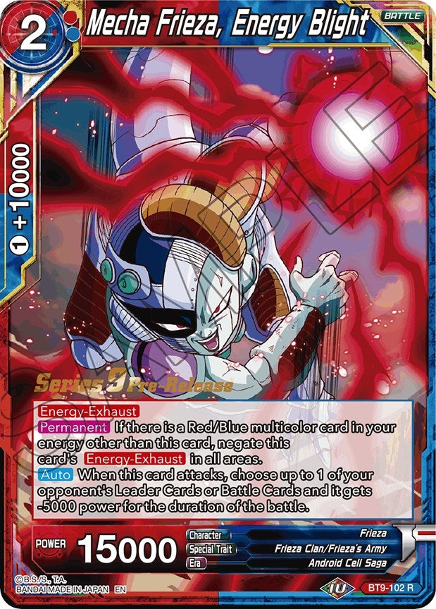 Image for Mecha Frieza, Energy Blight (Universal Onslaught Pre-Release Cards) (BT9-102) - Dragon Ball Super: Masters