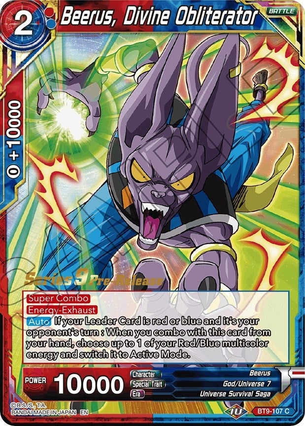 Image for Beerus, Divine Obliterator (Universal Onslaught Pre-Release Cards) (BT9-107) - Dragon Ball Super: Masters