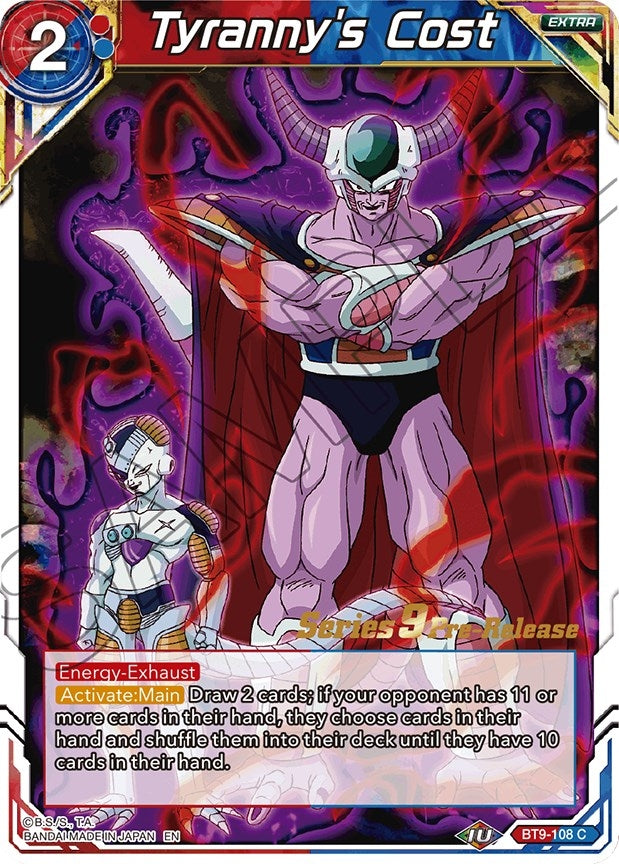 Image for Tyranny's Cost (Universal Onslaught Pre-Release Cards) (BT9-108) - Dragon Ball Super: Masters