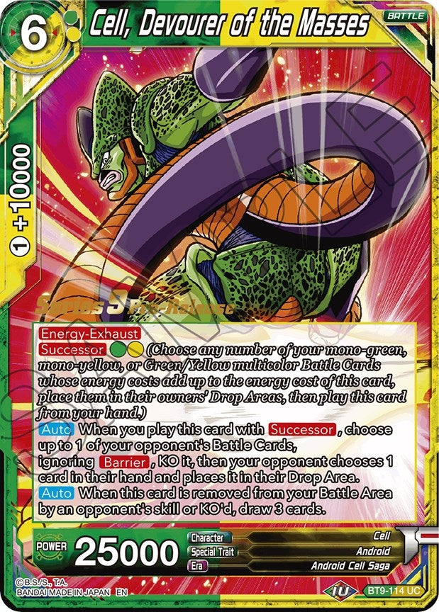 Image for Cell, Devourer of the Masses (Universal Onslaught Pre-Release Cards) (BT9-114) - Dragon Ball Super: Masters