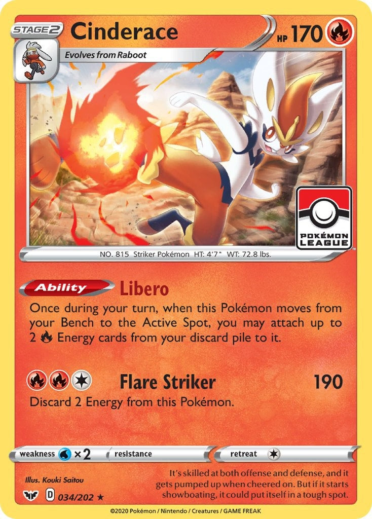 Image for Cinderace - 034/202 (Pokemon League) (League & Championship Cards) (034/202) - Pokemon