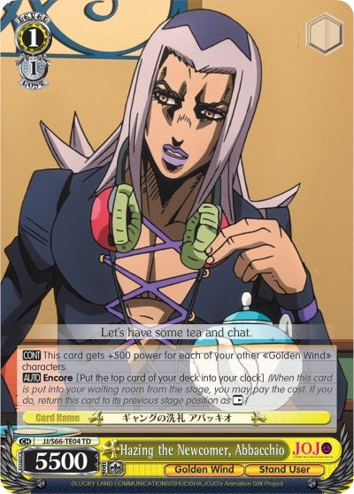 Image for Hazing the Newcomer, Abbacchio (JoJo's Bizarre Adventure: Golden Wind) (JJ/S66-TE04 TD) - Weiss Schwarz