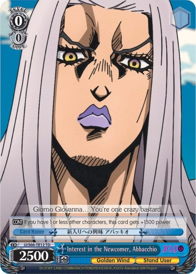 Image for Interest in the Newcomer, Abbacchio (JoJo's Bizarre Adventure: Golden Wind) (JJ/S66-TE12 TD) - Weiss Schwarz