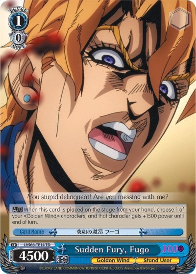 Image for Sudden Fury, Fugo (JoJo's Bizarre Adventure: Golden Wind) (JJ/S66-TE14 TD) - Weiss Schwarz