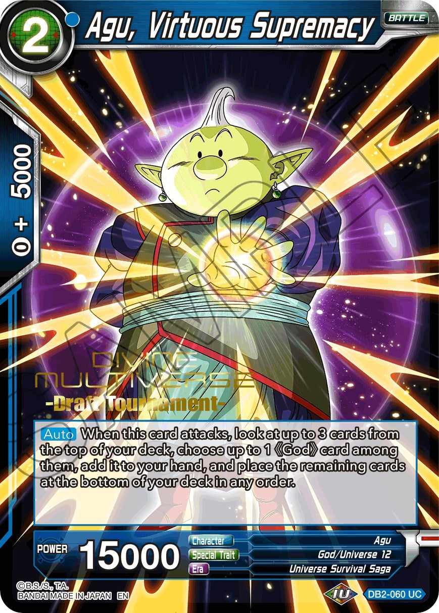 Image for Agu, Virtuous Supremacy (Divine Multiverse Draft Tournament) (Tournament Promotion Cards) (DB2-060) - Dragon Ball Super: Masters