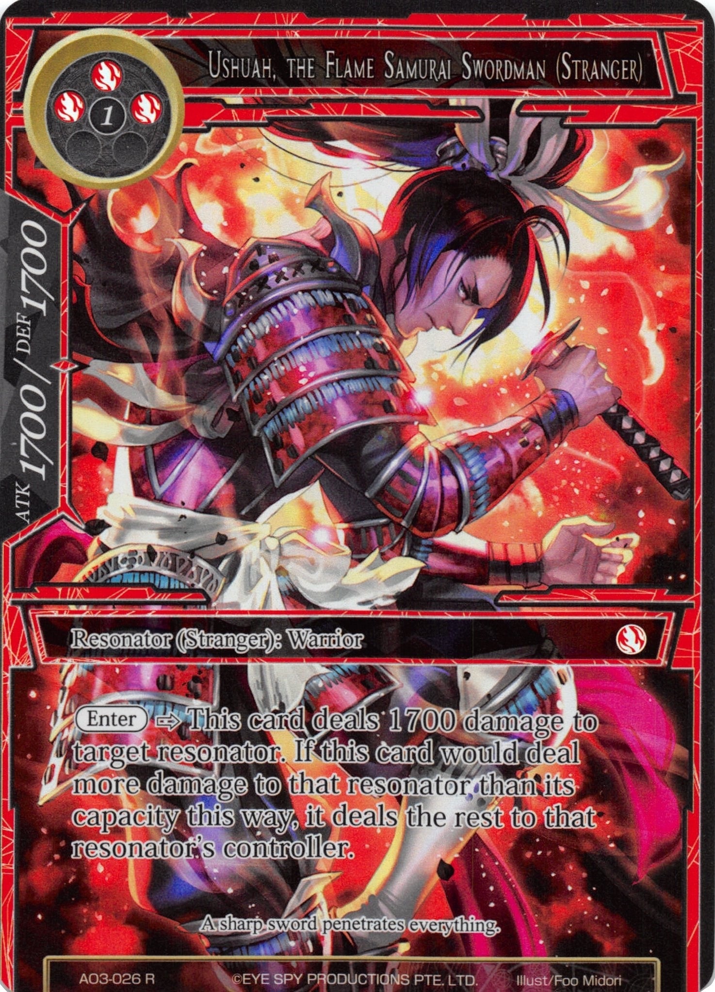 Image for Ushuah, the Flame Samurai Swordman (Stranger) (Full Art) (Alice Origin III) (AO3-026) - Force of Will