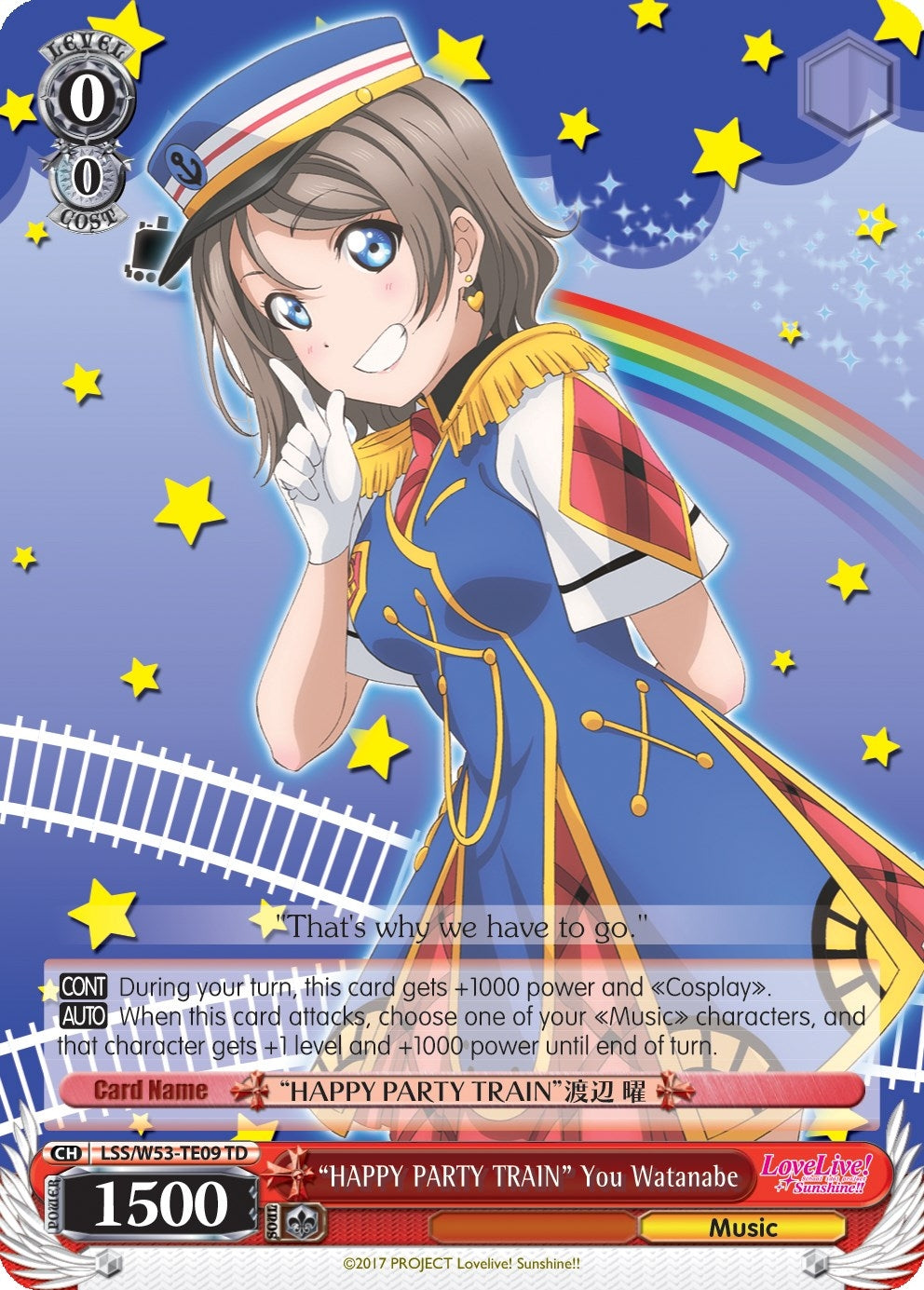Image for "HAPPY PARTY TRAIN" You Watanabe (Love Live! Sunshine!! Extra Booster) (LSS/W53-TE09 TD) - Weiss Schwarz