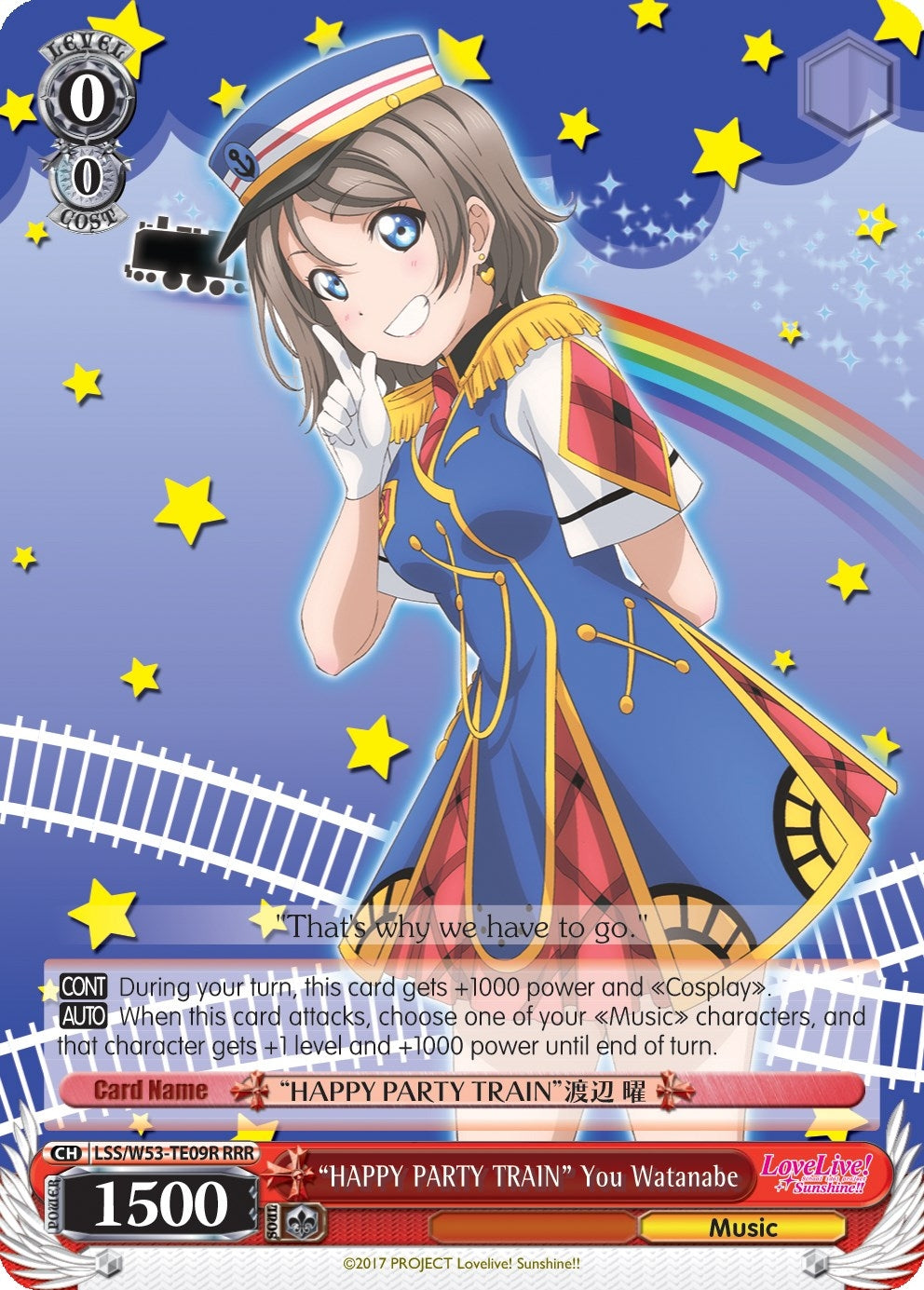 Image for "HAPPY PARTY TRAIN" You Watanabe (RRR) (Love Live! Sunshine!! Extra Booster) (LSS/W53-TE09R RRR) - Weiss Schwarz