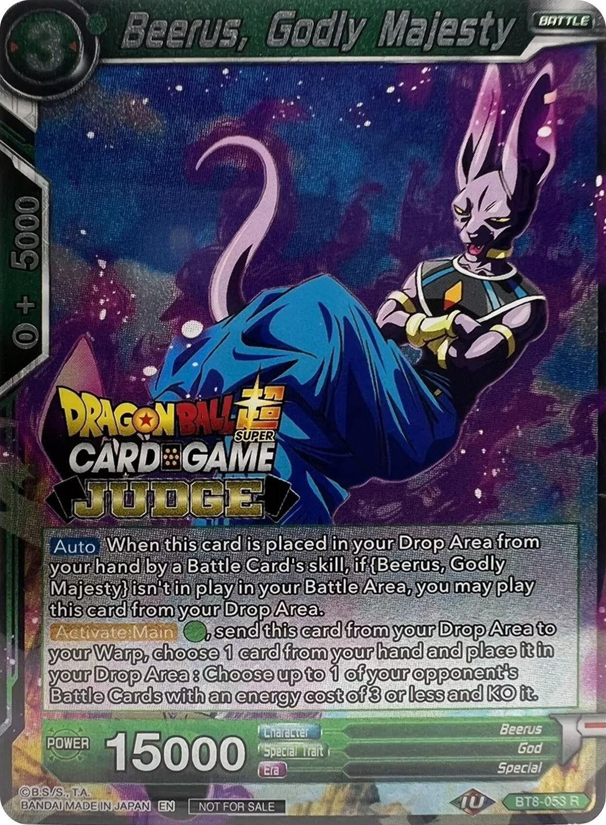 Image for Beerus, Godly Majesty (Judge Promotion Cards) (BT8-053) - Dragon Ball Super: Masters