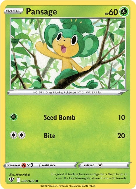 Image for Pansage (SWSH03: Darkness Ablaze) (006/189) - Pokemon