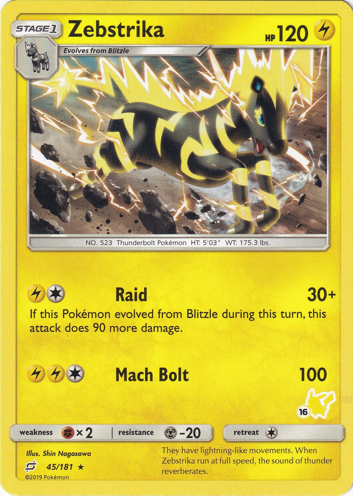 Image for Zebstrika - 45/181 (#16 Pikachu Stamped) (Battle Academy) (045/181) - Pokemon