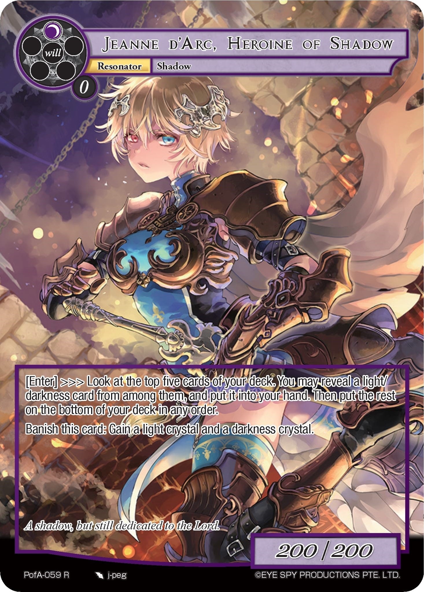 Image for Jeanne D'Arc, Heroine of Shadow (Full Art) (Alice Origin IV: Prologue of Attoractia) (PofA-059) - Force of Will