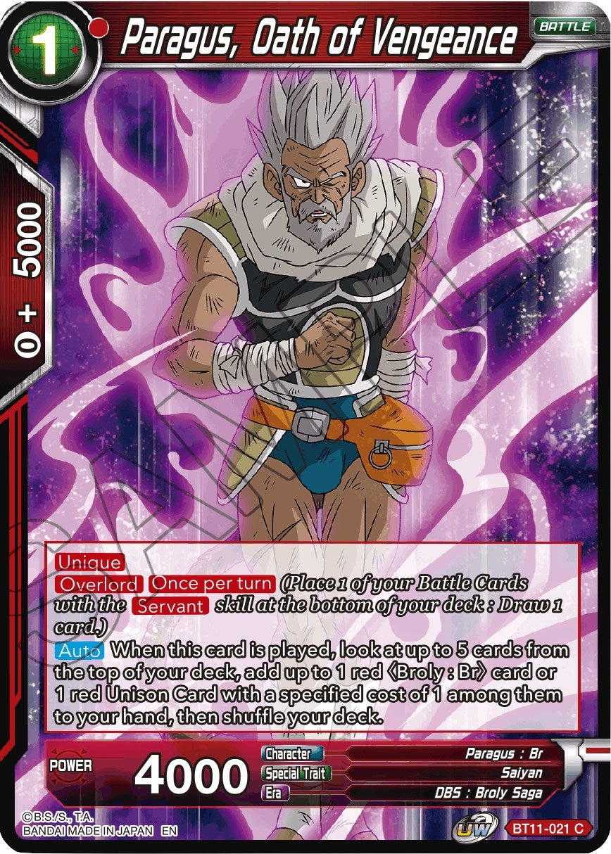 Image for Paragus, Oath of Vengeance (Vermilion Bloodline) (BT11-021) - Dragon Ball Super: Masters