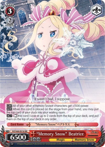 Image for "Memory Snow" Beatrice (Re:ZERO Memory Snow) (RZ/S68-E016 RR) - Weiss Schwarz