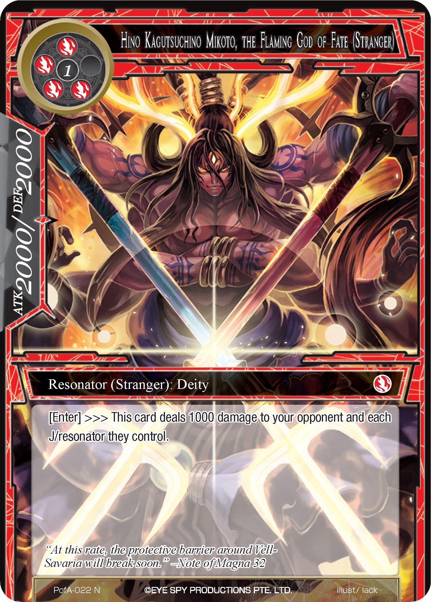 Image for HIno Kagutsuchino Mikoto, the Flaming God of Fate (Stranger) (Alice Origin IV: Prologue of Attoractia) (PofA-022) - Force of Will