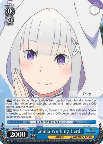 Image for Emilia Working Hard (Re:ZERO Memory Snow) (RZ/S68-E084 C) - Weiss Schwarz