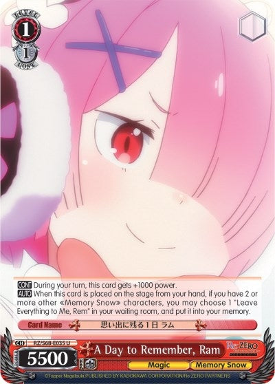 Image for A Day to Remember, Ram (Re:ZERO Memory Snow) (RZ/S68-E035 U) - Weiss Schwarz