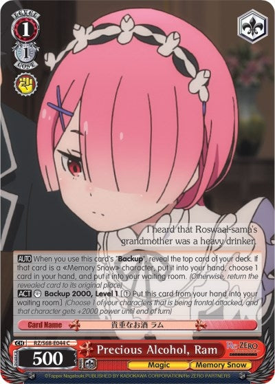 Image for Precious Alcohol, Ram (Re:ZERO Memory Snow) (RZ/S68-E044 C) - Weiss Schwarz