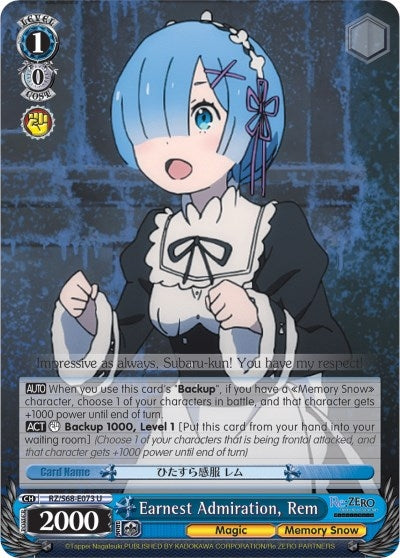 Image for Earnest Admiration, Rem (Re:ZERO Memory Snow) (RZ/S68-E073 U) - Weiss Schwarz