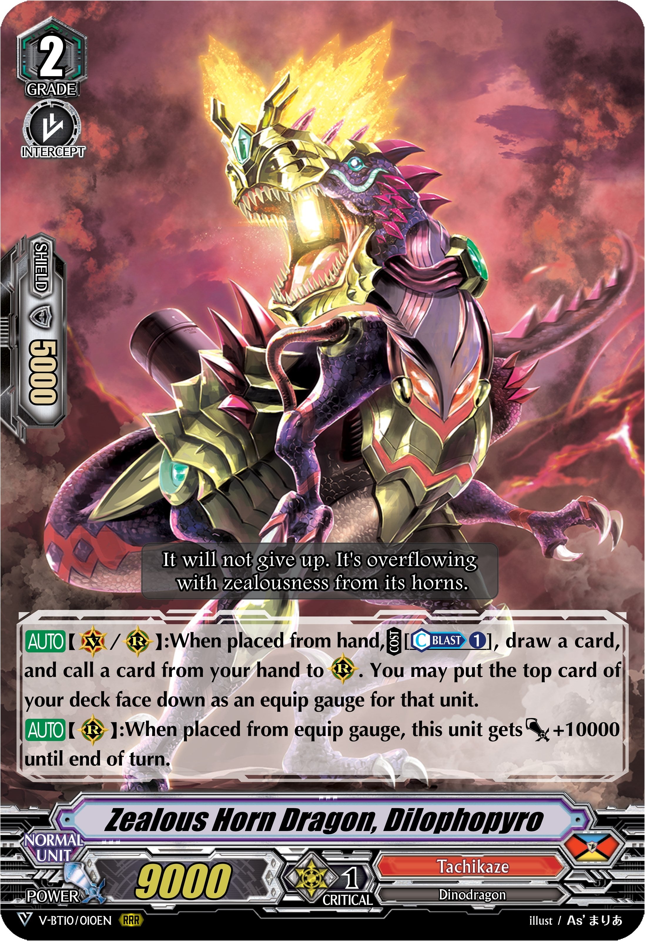 Image for Zealous Horn Dragon, Dilophopyro (V-BT10: Phantom Dragon Aeon) (V-BT10/010EN) - Cardfight Vanguard